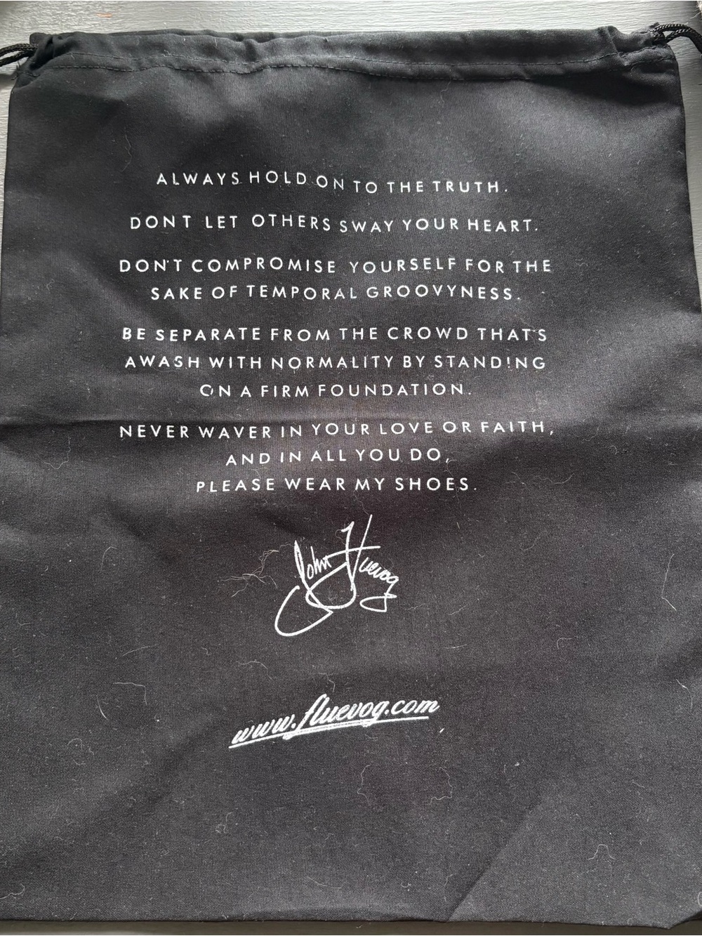 John Fluevog  Black Shoe Dust Bag